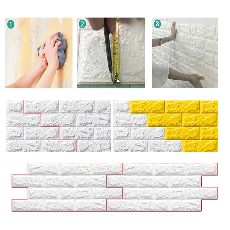Self-Adhesive 3D Brick Wallpaper Set: Versatile Home Decor Wall Sticker Panels for Kitchen, Bedroom, Office, and Living Room - 25pcs Pack - Home Fads 