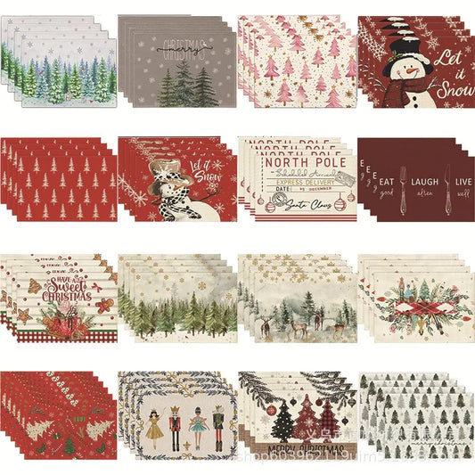 Set of 4/6/8 Eco-Friendly Linen Placemats – Non-Slip Rectangular Table Mats for Festive Decor - Home Fads 