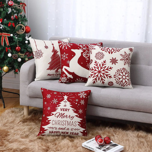 Set of 4 Holiday-Themed Decorative Cushion Covers – Seasonal Throw Pillow Cases for Sofa, Living Room, and Home Décor - Home Fads 