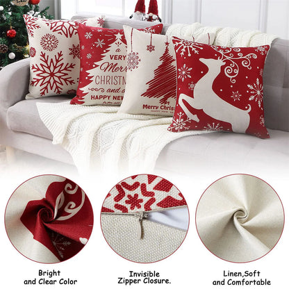 Set of 4 Holiday-Themed Decorative Cushion Covers – Seasonal Throw Pillow Cases for Sofa, Living Room, and Home Décor - Home Fads 