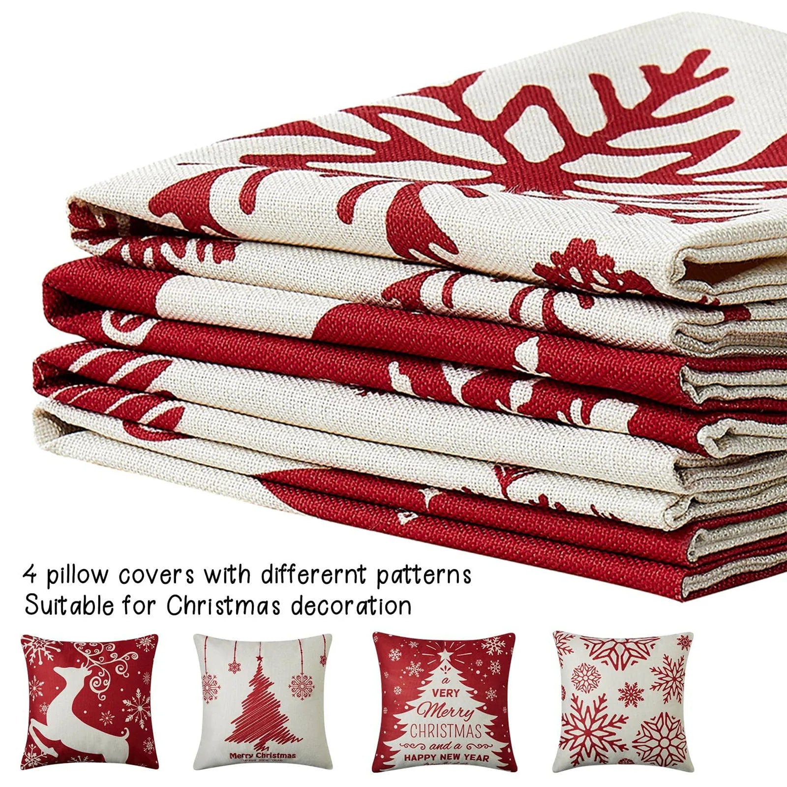 Set of 4 Holiday-Themed Decorative Cushion Covers – Seasonal Throw Pillow Cases for Sofa, Living Room, and Home Décor - Home Fads 
