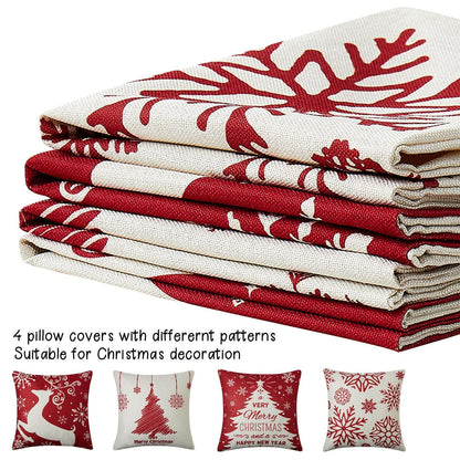 Set of 4 Holiday-Themed Decorative Cushion Covers – Seasonal Throw Pillow Cases for Sofa, Living Room, and Home Décor - Home Fads 