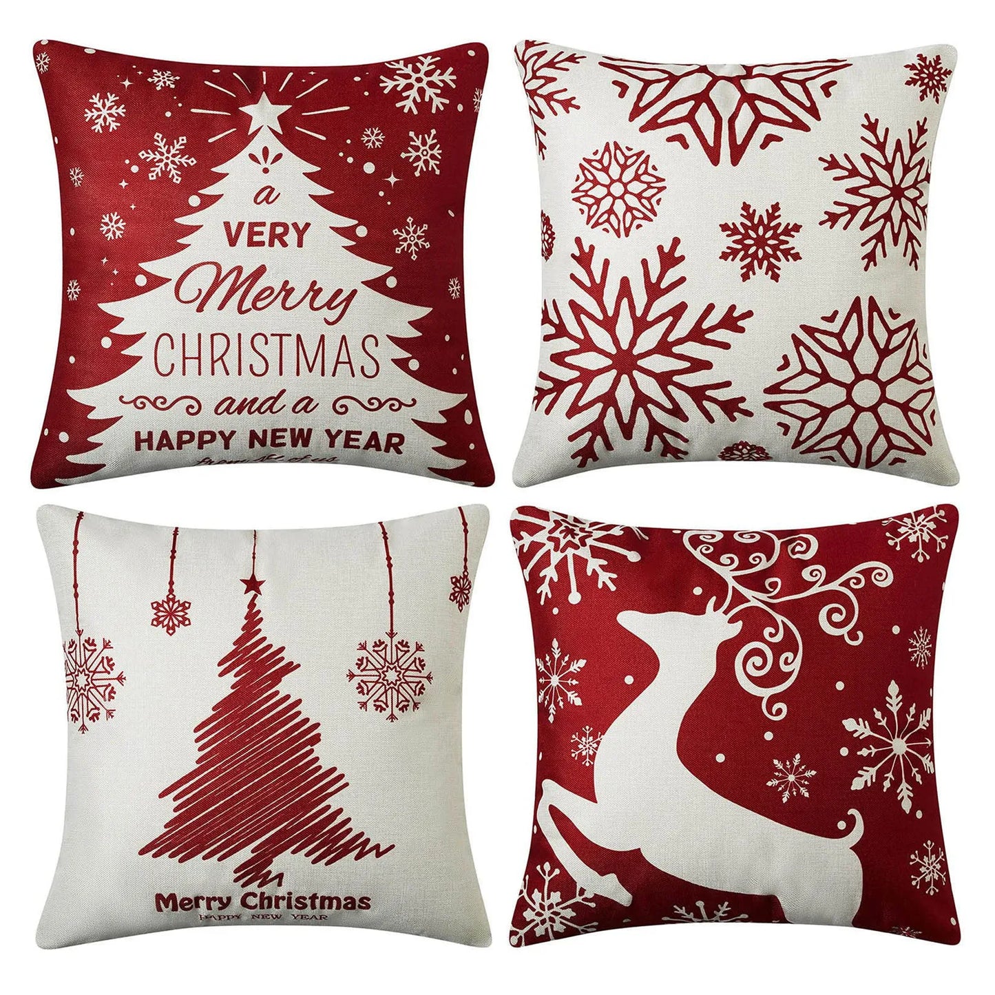 Set of 4 Holiday-Themed Decorative Cushion Covers – Seasonal Throw Pillow Cases for Sofa, Living Room, and Home Décor - Home Fads 