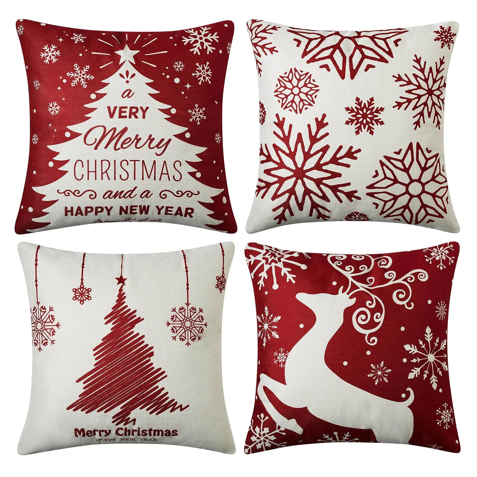 Set of 4 Holiday-Themed Decorative Cushion Covers – Seasonal Throw Pillow Cases for Sofa, Living Room, and Home Décor - Home Fads 