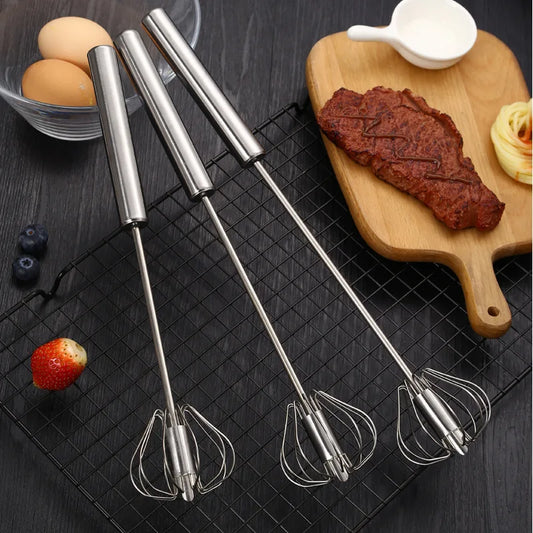 Premium Stainless Steel Handheld Egg Whisk – Manual Self-Turning Mixer for Effortless Whisking and Mixing