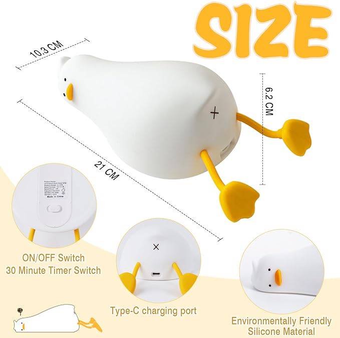 Silicone Duck LED Night Light - Rechargeable Lamp for Children's Bedside, Home Decor, and Birthday Gift - Home Fads 