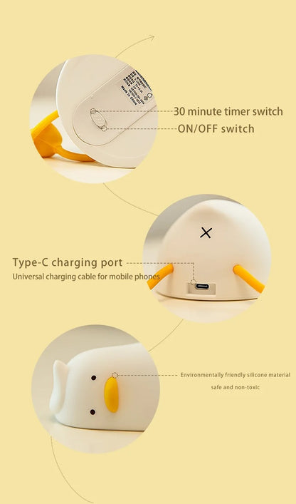 Silicone Duck LED Night Light - Rechargeable Lamp for Children's Bedside, Home Decor, and Birthday Gift - Home Fads 