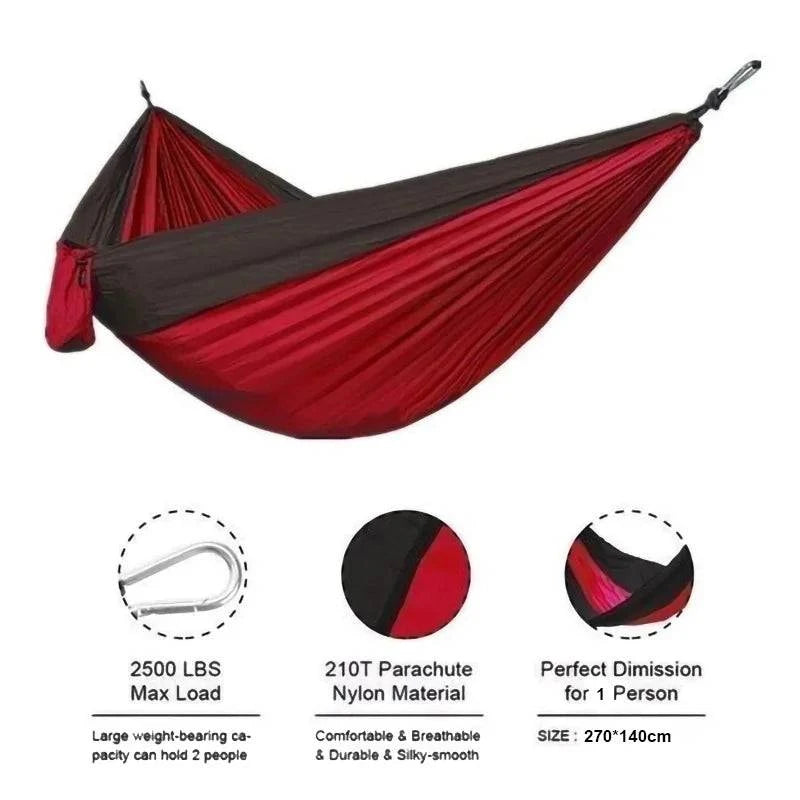 Single Person Portable Outdoor Camping Hammock - High Strength Parachute Fabric Hanging Bed - Home Fads 