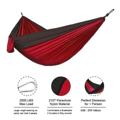 Single Person Portable Outdoor Camping Hammock - High Strength Parachute Fabric Hanging Bed - Home Fads 