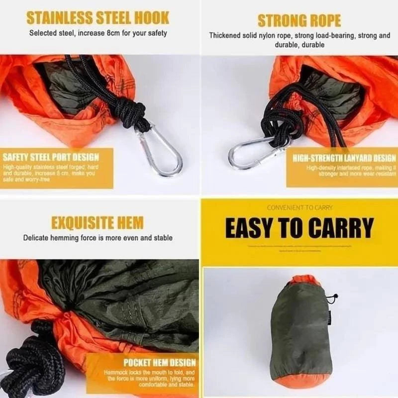 Single Person Portable Outdoor Camping Hammock - High Strength Parachute Fabric Hanging Bed - Home Fads 