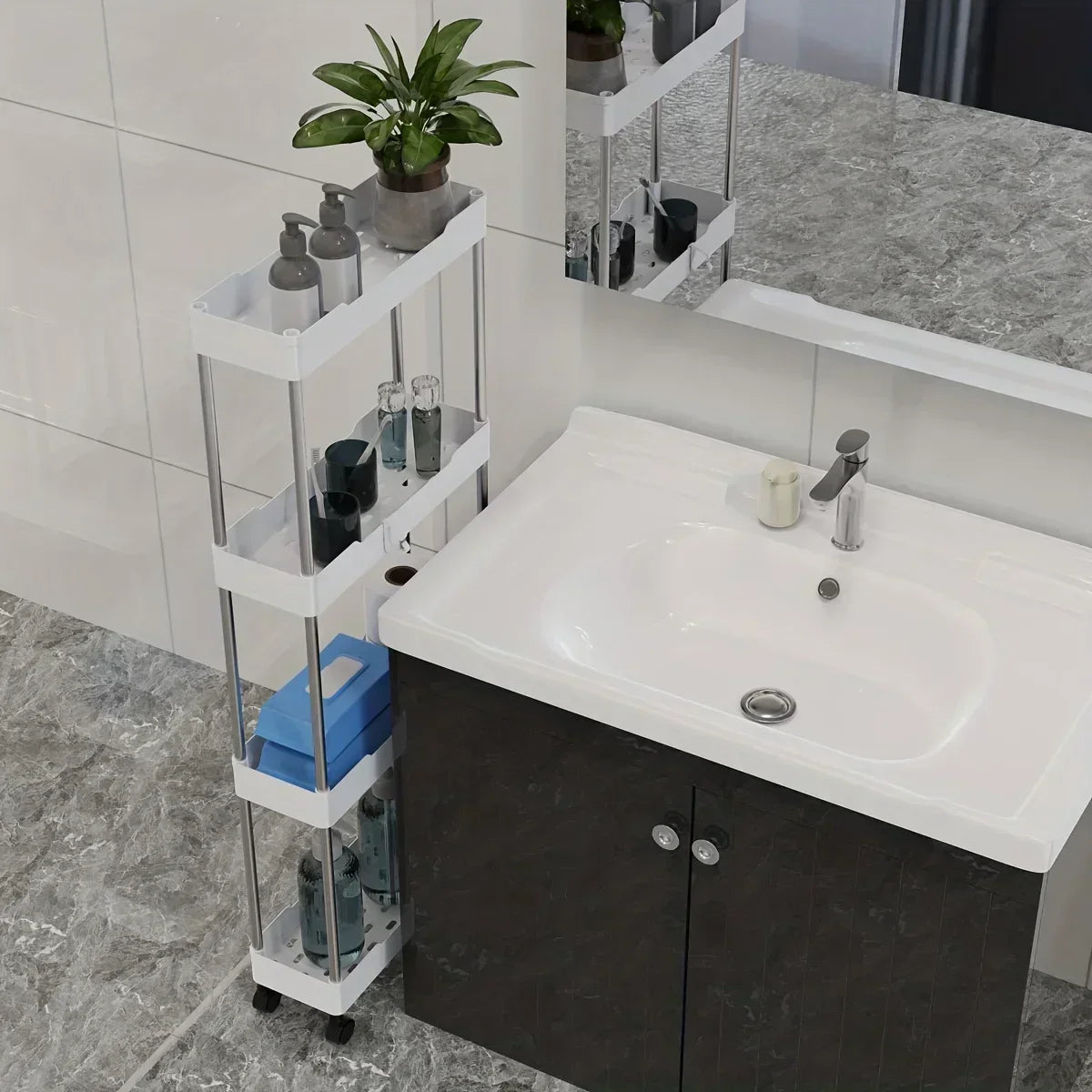 Slim Rolling Storage Cart – Multi-Tier Organizer for Bathroom, Kitchen & Small Spaces - Home Fads 