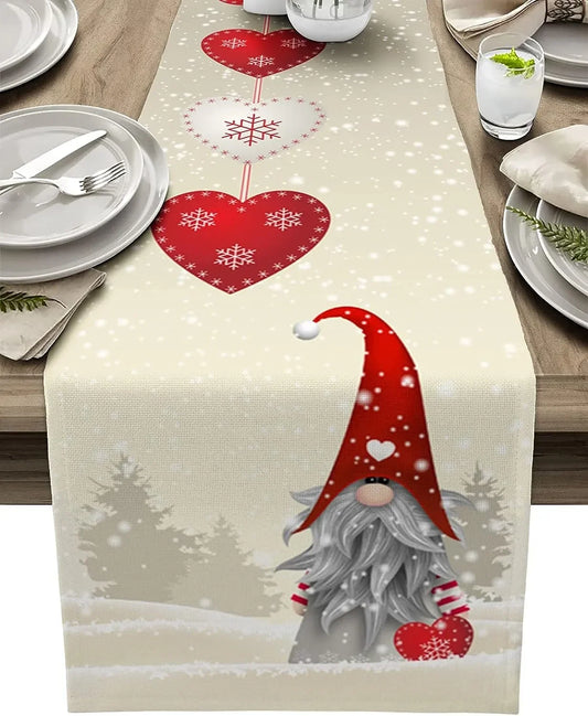Snowflake Gnome Linen Table Runner – Reusable Decorative Dresser Scarf for Kitchen and Dining Décor - Home Fads 