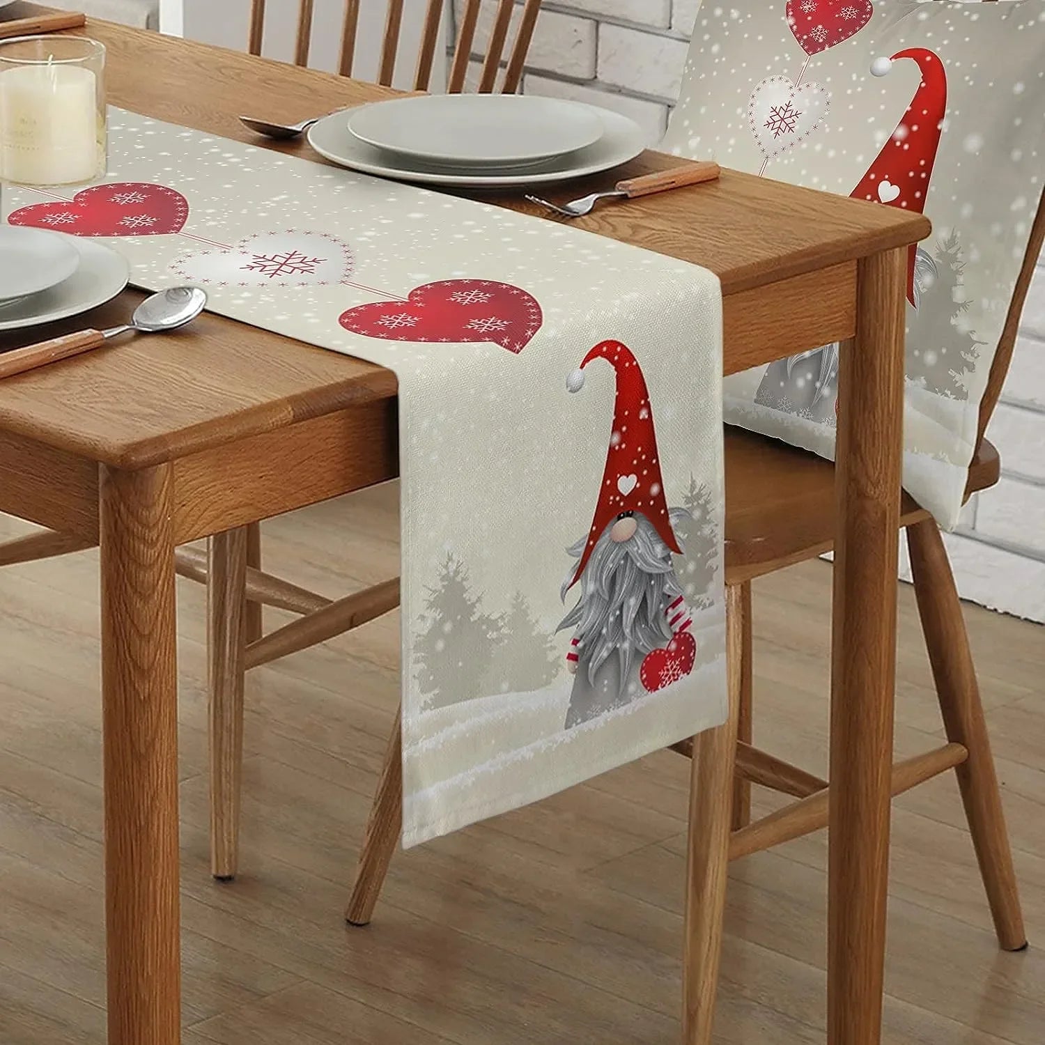 Snowflake Gnome Linen Table Runner – Reusable Decorative Dresser Scarf – Home Fads
