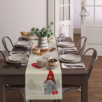 Snowflake Gnome Linen Table Runner – Reusable Decorative Dresser Scarf for Kitchen and Dining Décor - Home Fads 