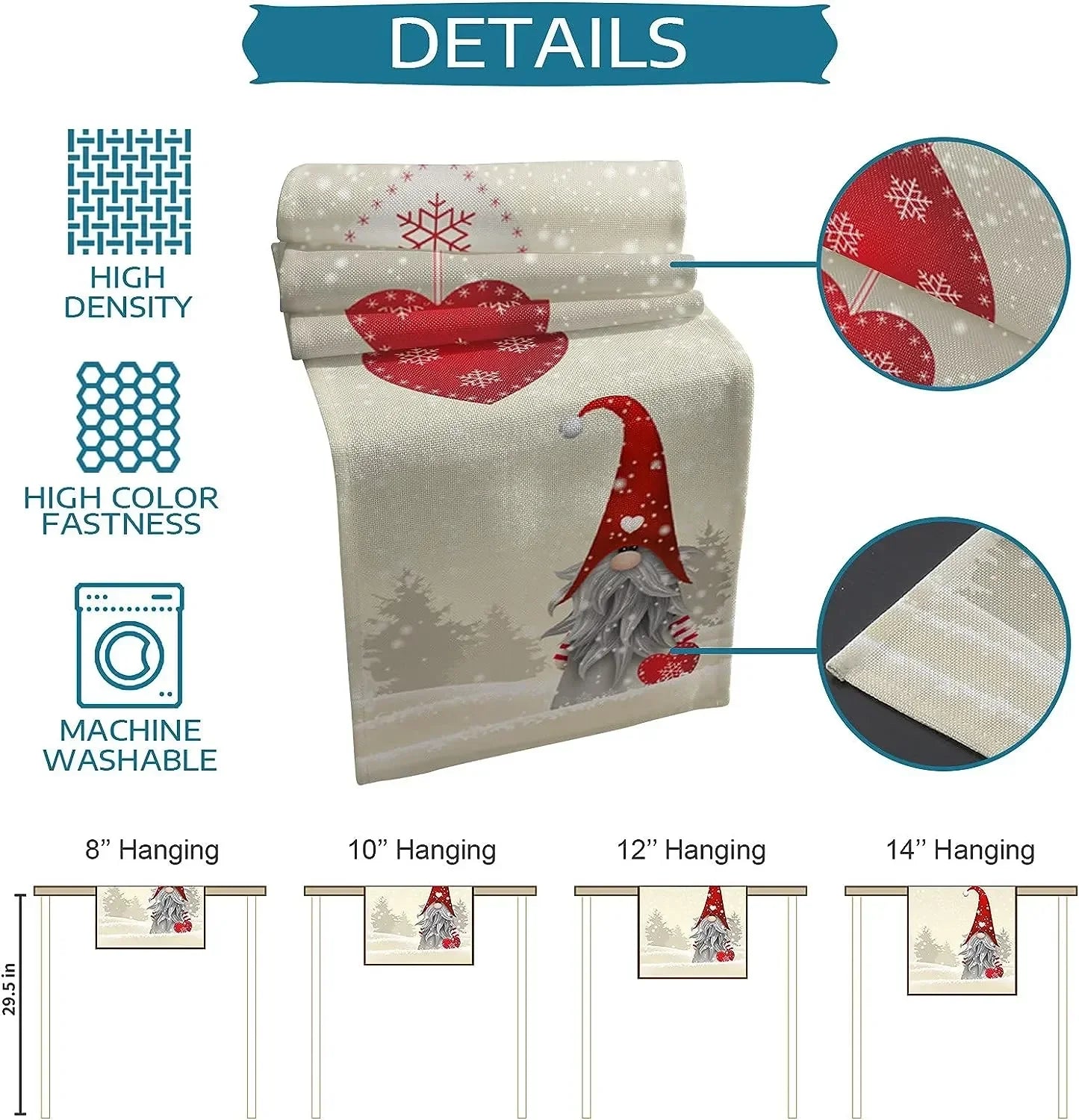 Snowflake Gnome Linen Table Runner – Reusable Decorative Dresser Scarf for Kitchen and Dining Décor - Home Fads 