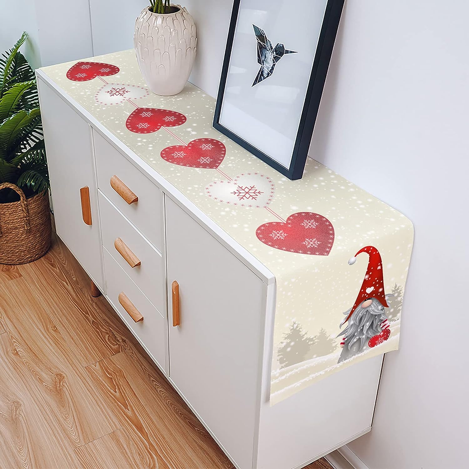 Snowflake Gnome Linen Table Runner Reusable Decorative Dresser Scarf Home Fads Snowflake Gnome Linen Table Runner Reusable Decorative Dresser Scarf Home Fads