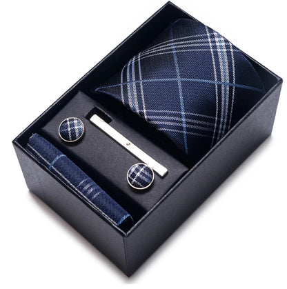 Sophisticated Silk Necktie Ensemble for Men: Complete Set with Necktie, Handkerchief, Cufflinks, and Tie Clips in Gift Box – Perfect Father's Day Gift - Home Fads