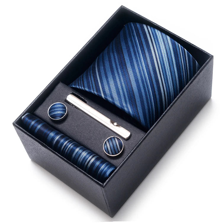 Sophisticated Silk Necktie Ensemble for Men: Complete Set with Necktie, Handkerchief, Cufflinks, and Tie Clips in Gift Box – Perfect Father's Day Gift - Home Fads