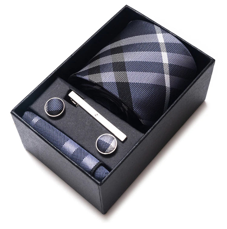 Sophisticated Silk Necktie Ensemble for Men: Complete Set with Necktie, Handkerchief, Cufflinks, and Tie Clips in Gift Box – Perfect Father's Day Gift - Home Fads