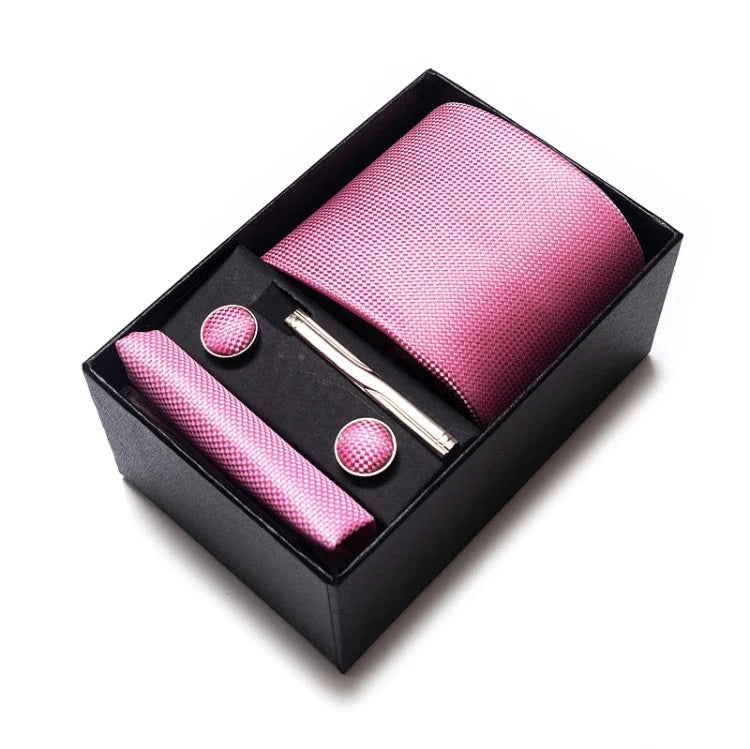 Sophisticated Silk Necktie Ensemble for Men: Complete Set with Necktie, Handkerchief, Cufflinks, and Tie Clips in Gift Box – Perfect Father's Day Gift