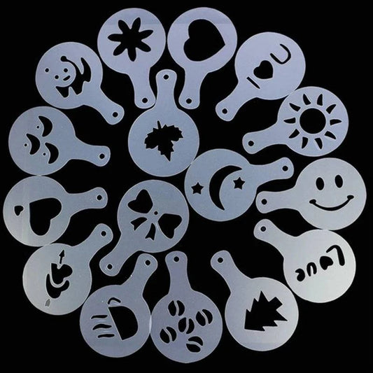 Stainless Steel Coffee Decorating Set: Cocoa Shaker with 16 Stencils - Culinary, Beverage, Baking Kit - Home Fads 