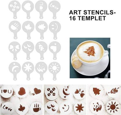 Stainless Steel Coffee Decorating Set: Cocoa Shaker with 16 Stencils - Culinary, Beverage, Baking Kit - Home Fads 