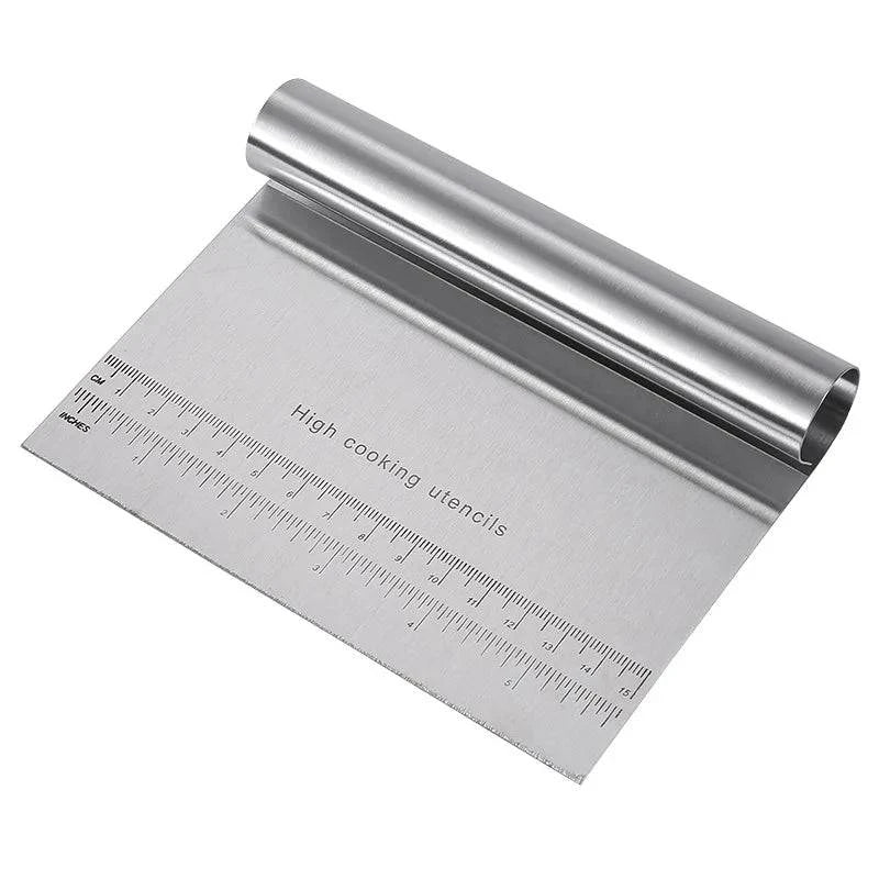 Stainless Steel Dough Cutter & Bench Scraper – Professional Pastry Chopper with Measurement Guide - Home Fads 