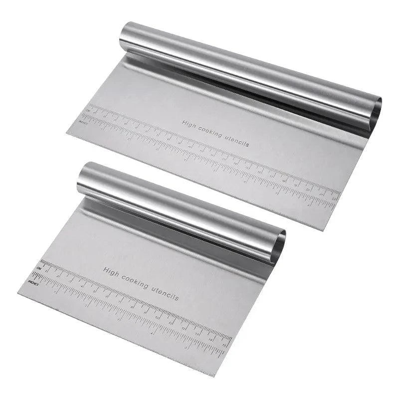 Stainless Steel Dough Cutter & Bench Scraper – Professional Pastry Chopper with Measurement Guide - Home Fads 