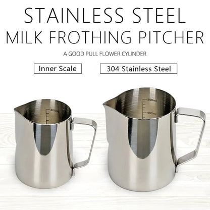 Stainless Steel Latte Art Milk Frothing Pitcher - Elegant Frothing Jug with Inner Scale for Espresso Barista - Home Fads 