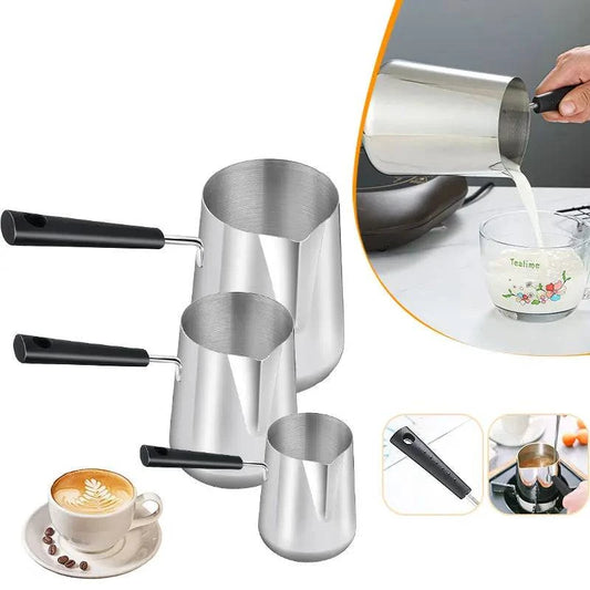 Stainless Steel Long Handle Turkish Coffee Pot with Precision Pouring Spout - C for Stovetop Chocolate Melting Pan - Home Fads 