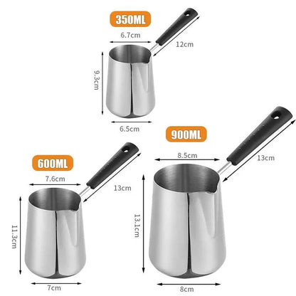 Stainless Steel Long Handle Turkish Coffee Pot with Precision Pouring Spout - C for Stovetop Chocolate Melting Pan - Home Fads 