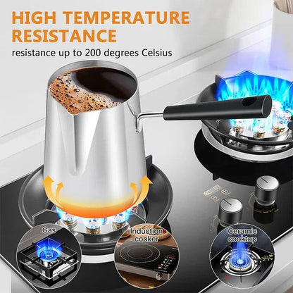 Stainless Steel Long Handle Turkish Coffee Pot with Precision Pouring Spout - C for Stovetop Chocolate Melting Pan - Home Fads 