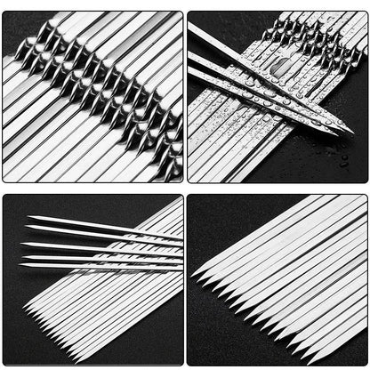Stainless Steel Reusable BBQ Skewers Set - 10/15 Pack, Two Sizes (28cm & 33cm). Ideal for BBQs, Picnics, Grilling. Storage Tube Sold Separately - Home Fads 