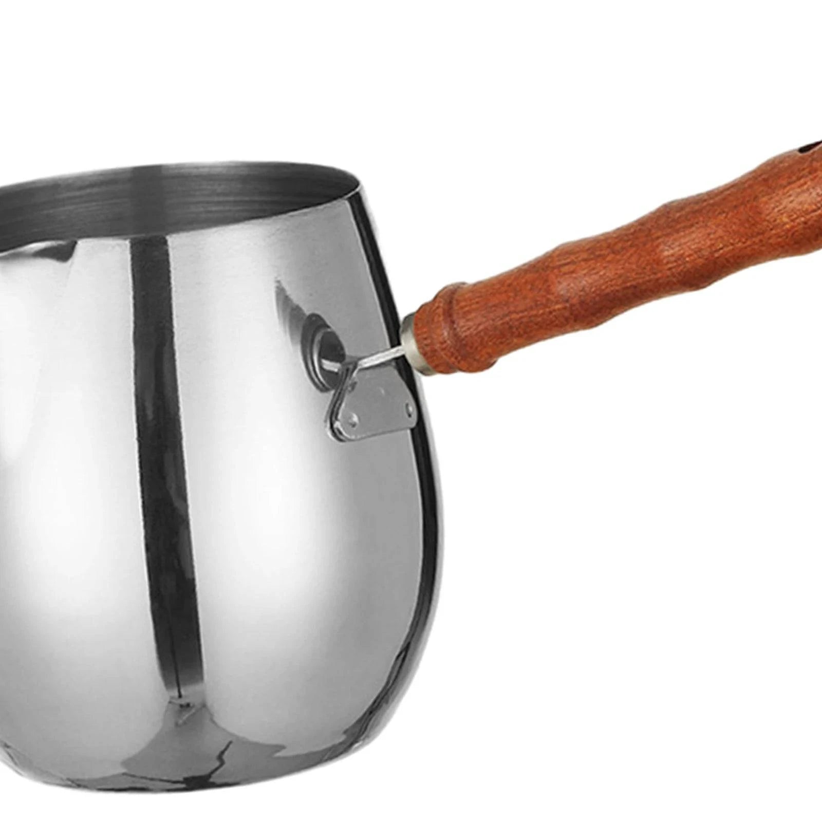 Stainless Steel Turkish Coffee Pot with Wooden Handle - Available in Small, Medium, and Large Sizes - Kitchen Tool for Coffee, Milk, and More - Home Fads 