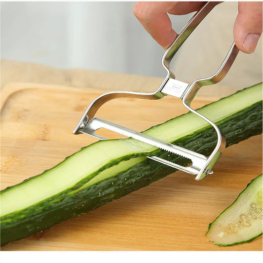 Stainless Steel Vegetable & Fruit Peeler – Wide Mouth Cabbage, Potato, and Salad Slicer with Ergonomic Non-Slip Handle - Home Fads 
