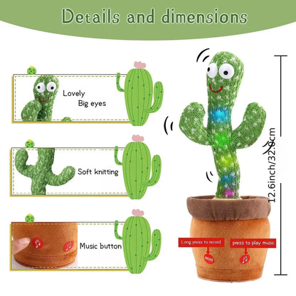 Talking & Voice-Repeat Dancing Cactus Plush Toy – Records, Sings, Dances, Lights Up & Plays 120 Songs – USB Rechargeable - Home Fads 