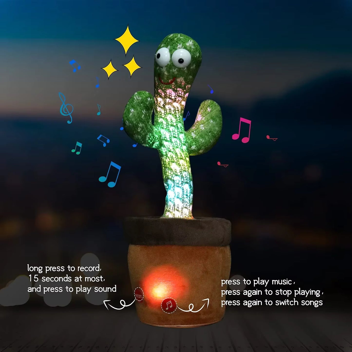 Talking & Voice-Repeat Dancing Cactus Plush Toy – Records, Sings, Dances, Lights Up & Plays 120 Songs – USB Rechargeable - Home Fads 
