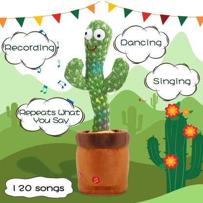 Talking & Voice-Repeat Dancing Cactus Plush Toy – Records, Sings, Dances, Lights Up & Plays 120 Songs – USB Rechargeable - Home Fads 