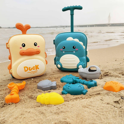 Trolley Beach Toy Set for Kids – Sand and Water Play Kit with Buckets, Molds, Tools & Storage Case - Home Fads 