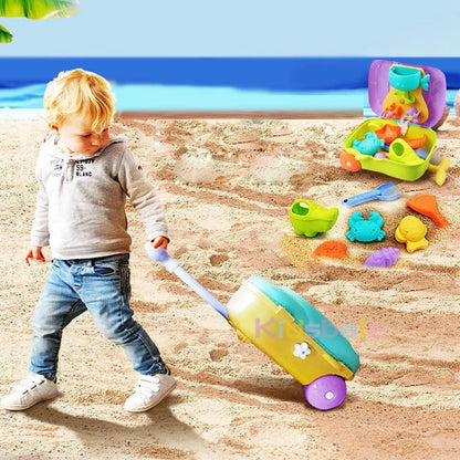 Trolley Beach Toy Set for Kids – Sand and Water Play Kit with Buckets, Molds, Tools & Storage Case - Home Fads 