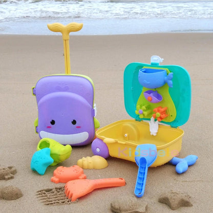 Trolley Beach Toy Set for Kids – Sand and Water Play Kit with Buckets, Molds, Tools & Storage Case - Home Fads 