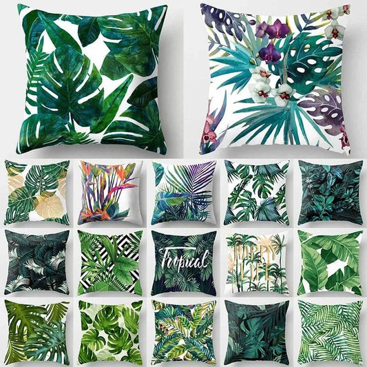 Tropical Leaves Cushion Cover - 43x43cm Polyester Throw Pillow - Versatile Home Decor for Living Room, Bedroom, Patio, Office - Home Fads 