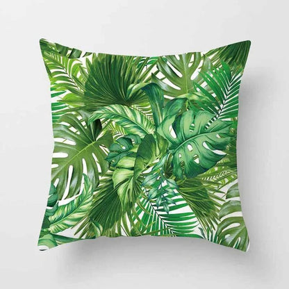 Tropical Leaves Cushion Cover - 43x43cm Polyester Throw Pillow - Versatile Home Decor for Living Room, Bedroom, Patio, Office - Home Fads 