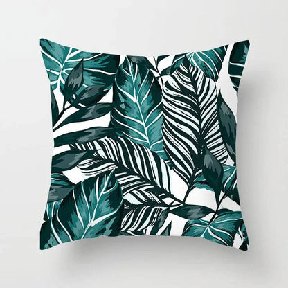 Tropical Leaves Cushion Cover - 43x43cm Polyester Throw Pillow - Versatile Home Decor for Living Room, Bedroom, Patio, Office - Home Fads 