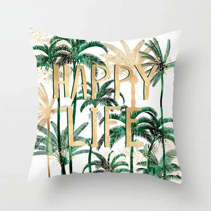 Tropical Leaves Cushion Cover - 43x43cm Polyester Throw Pillow - Versatile Home Decor for Living Room, Bedroom, Patio, Office - Home Fads 