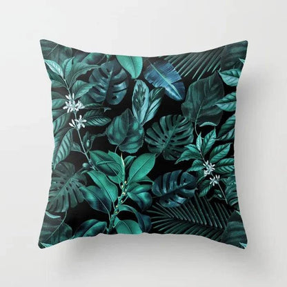 Tropical Leaves Cushion Cover - 43x43cm Polyester Throw Pillow - Versatile Home Decor for Living Room, Bedroom, Patio, Office - Home Fads 