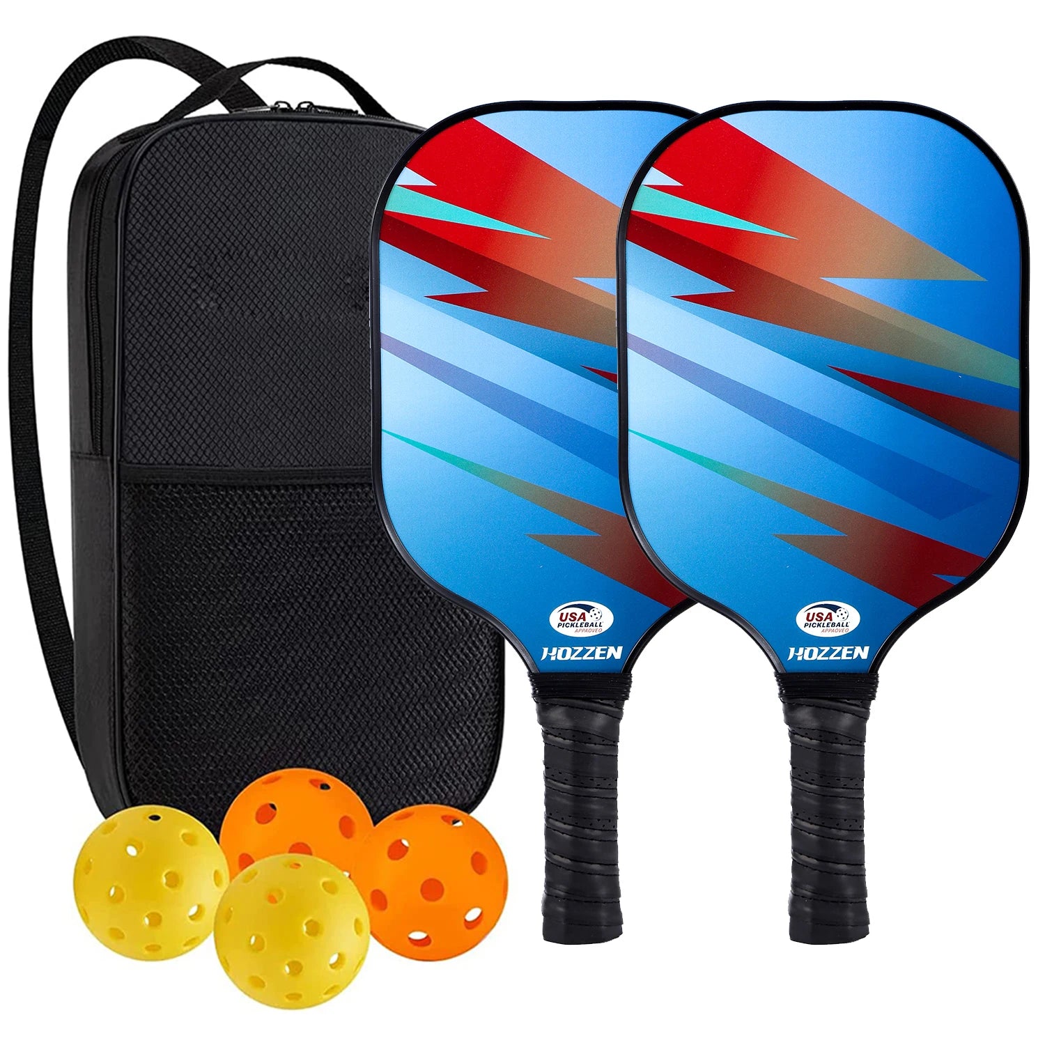USAPA Approved Pickleball Paddles Set with Honeycomb Core - Includes 4 Balls, Portable Racquet Cover, and Carrying Bag - Indoor/Outdoor Gift Kit - Home Fads 