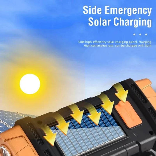 Versatile Rechargeable LED Flashlight with Solar Charging, COB Work Light, and Power Bank Functionality - Camping Lamp - Home Fads 