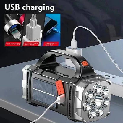 Versatile Rechargeable LED Flashlight with Solar Charging, COB Work Light, and Power Bank Functionality - Camping Lamp - Home Fads 