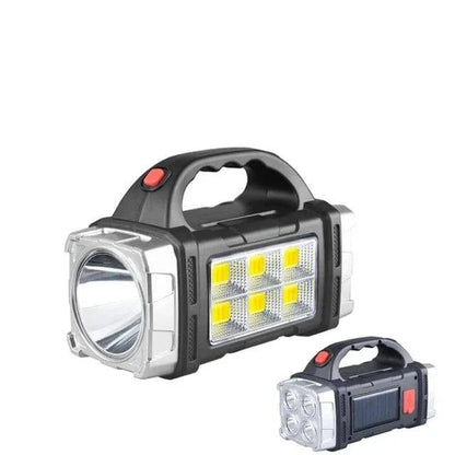 Versatile Rechargeable LED Flashlight with Solar Charging, COB Work Light, and Power Bank Functionality - Camping Lamp - Home Fads 